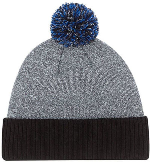 Am image of a Custom AJM Acrylic Cuff Multi Coloured Pom Pom Toque in Black/Royal Blue!