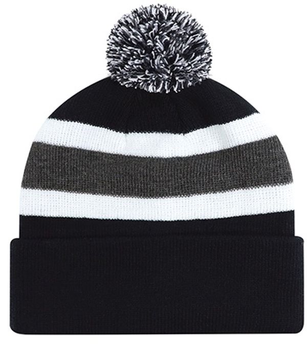 Am image of a Custom AJM Junior Acrylic Cuff Pom Pom Toque in Black/Charcoal/White!