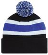 Am image of a Custom AJM Junior Acrylic Cuff Pom Pom Toque in Black/Royal Blue/White!