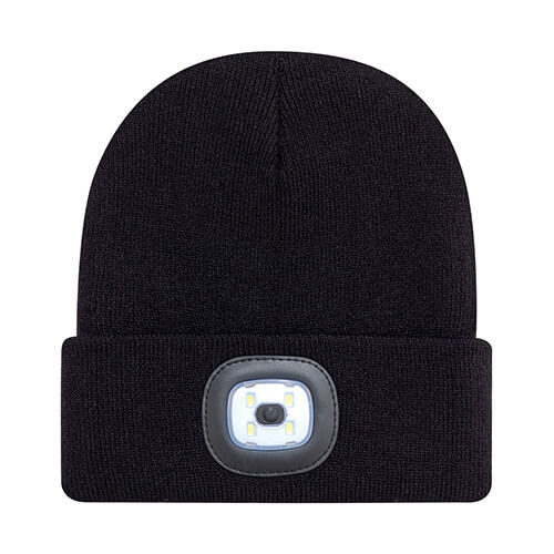 AJM Acrylic Cuff Toque with LED Headlight in Black