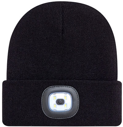 Am image of a Custom AJM Acrylic Cuff Toque with LED Headlight in Black!
