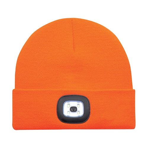 AJM Acrylic Cuff Toque with LED Headlight in Fluorescent Orange