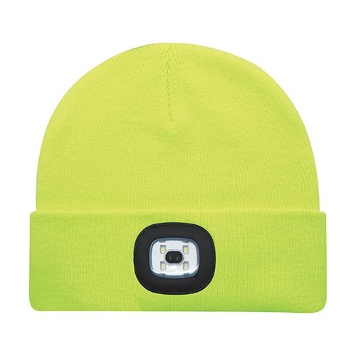 AJM Acrylic Cuff Toque with LED Headlight in Safety Green