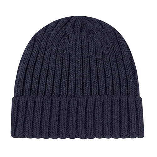 AJM Chunky Rib Knit Acrylic Cuff Toque in Navy