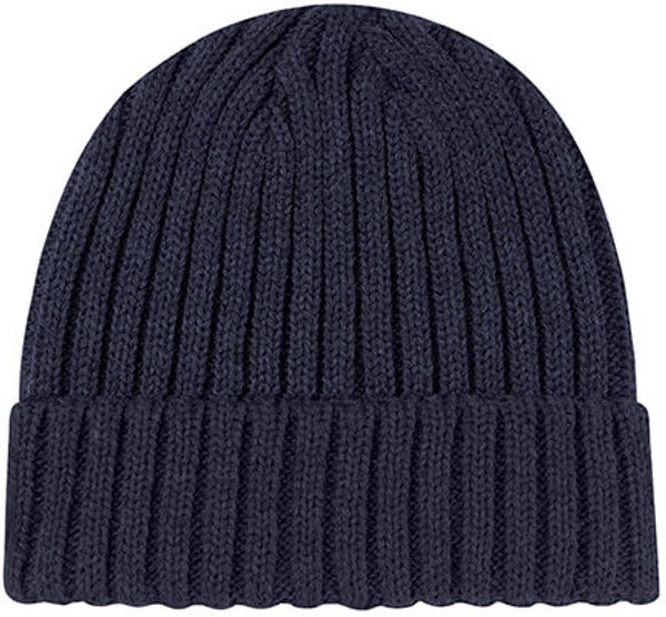 Am image of a Custom AJM Chunky Rib Knit Acrylic Cuff Toque in Navy!