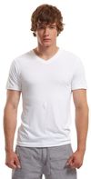 Am image of a Custom Jerico Bamboo Slim Fit V Neck T Shirt in White!