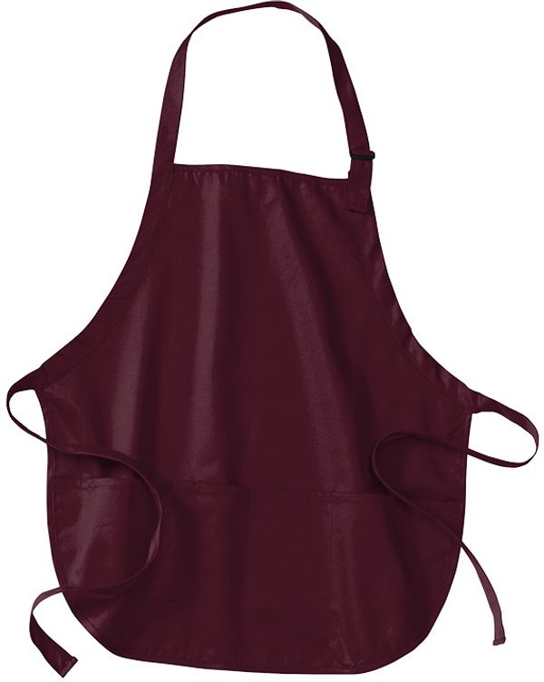 Am image of a Custom Port Authority Medium Length Apron with Pouch Pockets in Maroon!