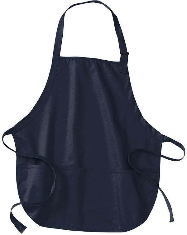Am image of a Custom Port Authority Medium Length Apron with Pouch Pockets in Navy!