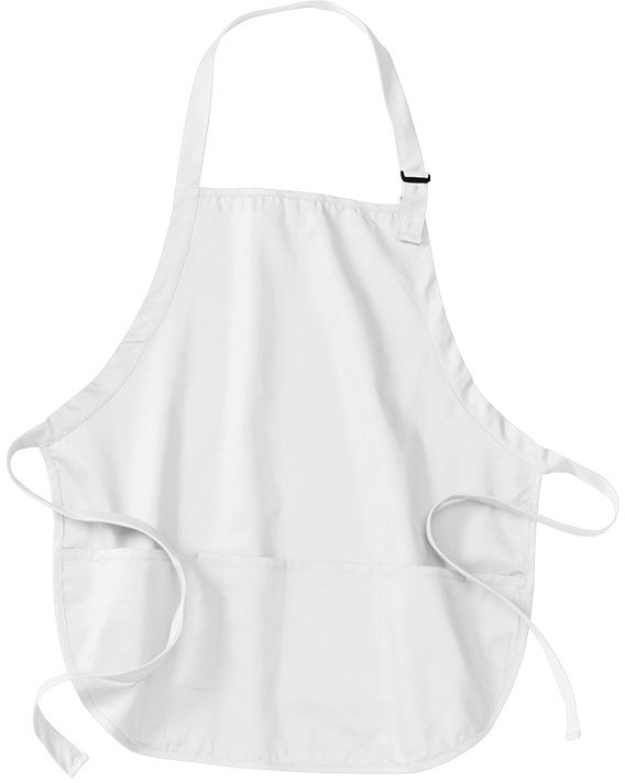 Port Authority Medium Length Apron with Pouch Pockets in White