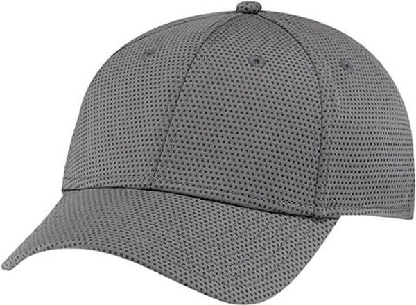 Am image of a Custom AJM Deluxe Performance Polyester Fused Mesh Cap in Charcoal!