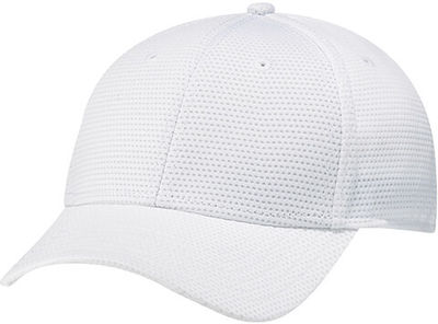 Am image of a Custom AJM Deluxe Performance Polyester Fused Mesh Cap in White!