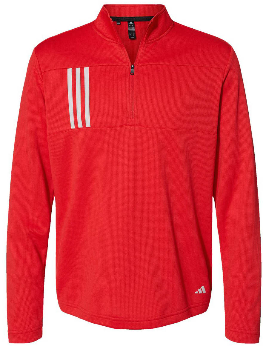 Adidas 3 Stripes Double Knit Quarter Zip Pullover in Team Collegiate Red