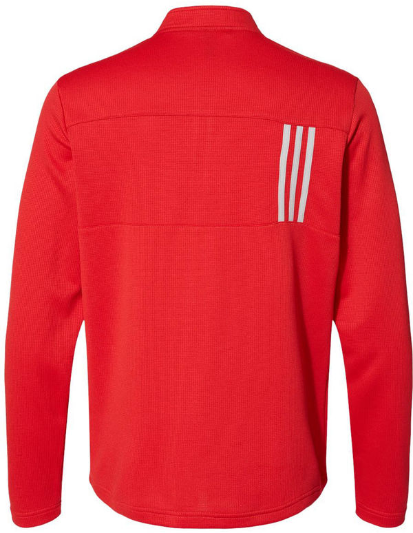 An image of a Custom Adidas 3 Stripes Double Knit Quarter Zip Pullover in Team Collegiate Red!