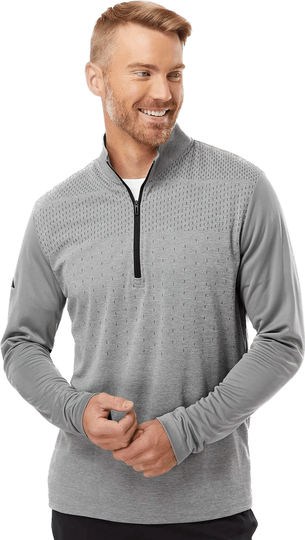 An image of a Custom Adidas Heather Block Print Quarter Zip Pullover!