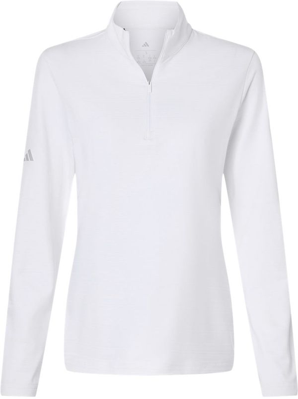 Am image of a Custom Adidas Women's Textured Stripe Quarter Zip Pullover in White!