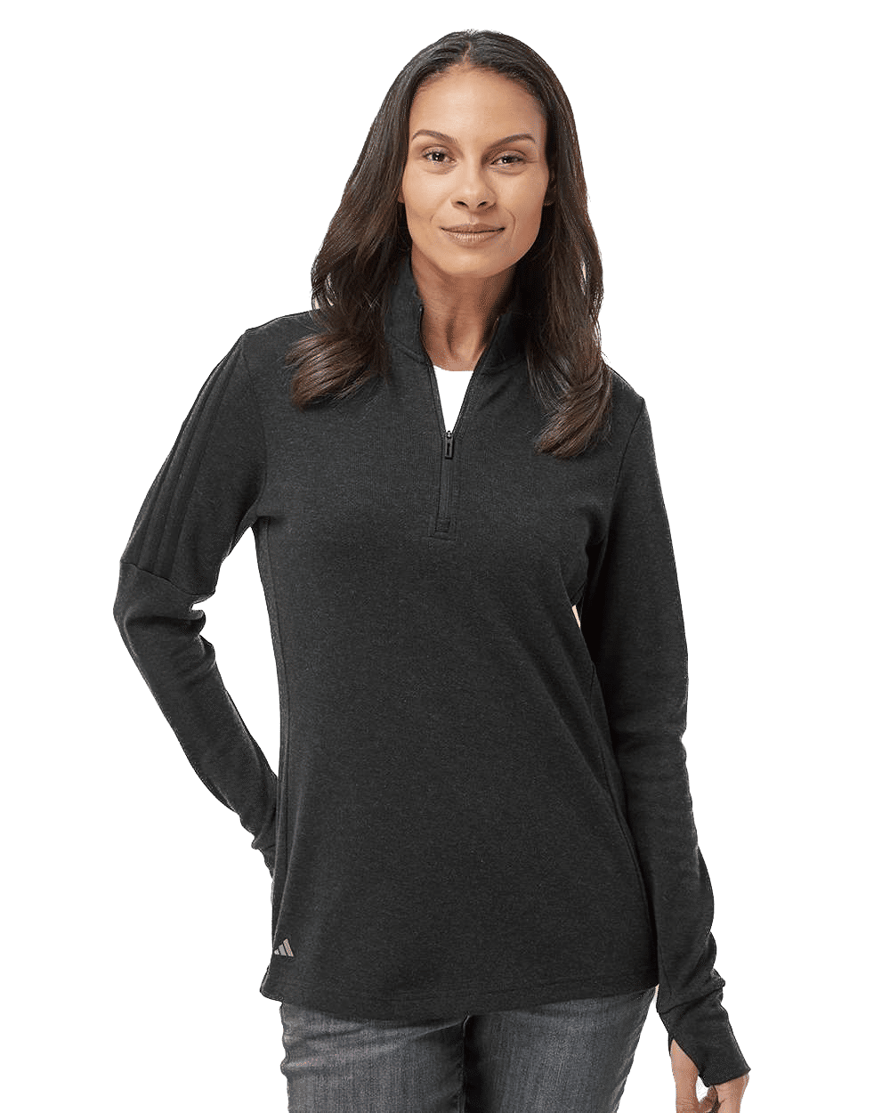 Adidas Womens 3 Stripes Quarter Zip Sweater