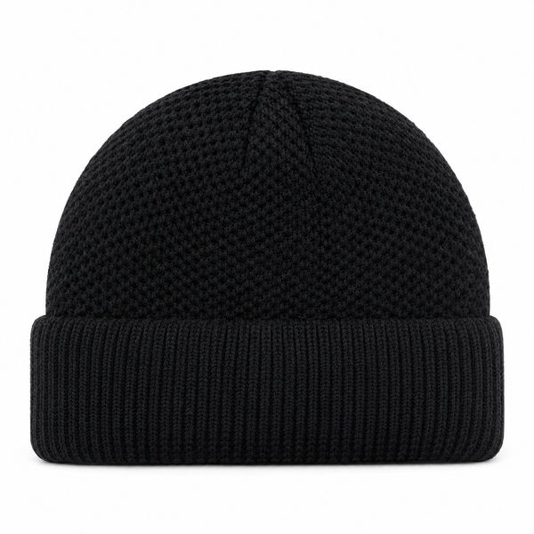 An image of a Custom AJM Acrylic Mesh Rib Knit Cuff Toque in Black!