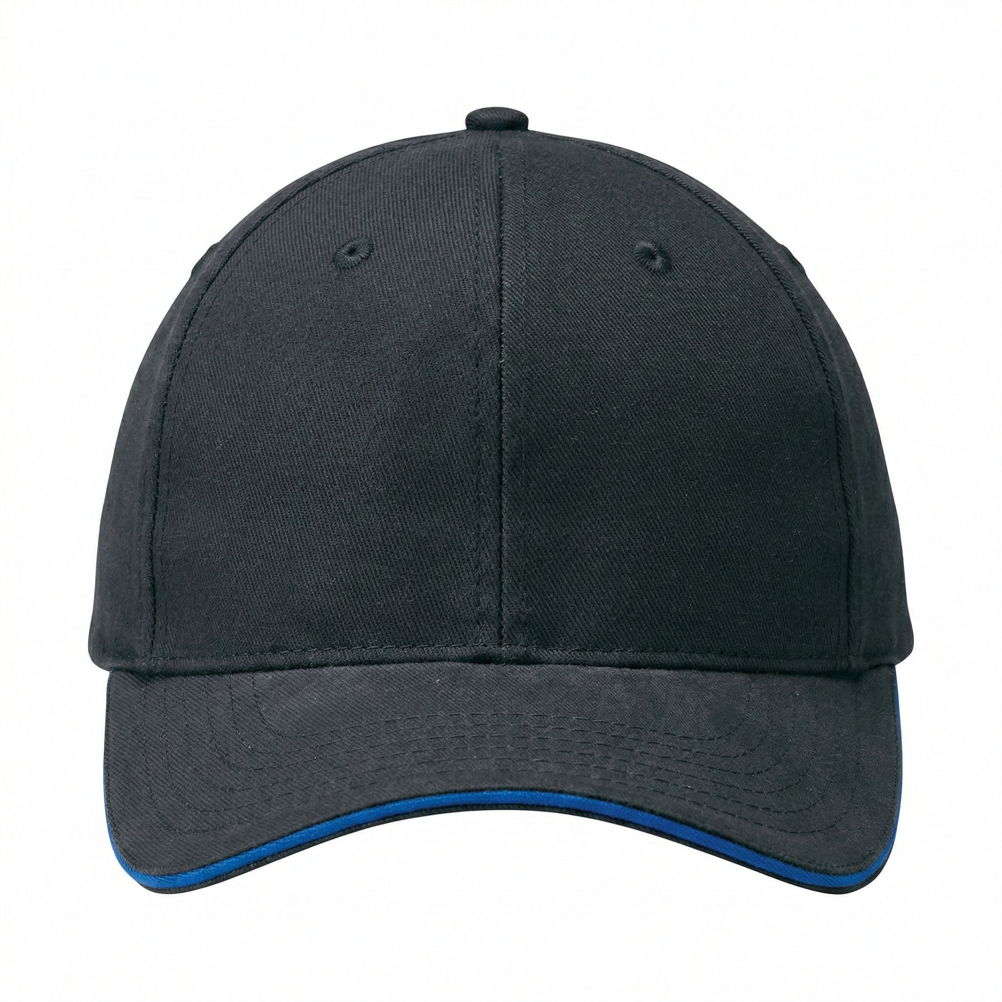 AJM Brushed Cotton Drill Sandwich Bill Cap in Black/Royal Blue