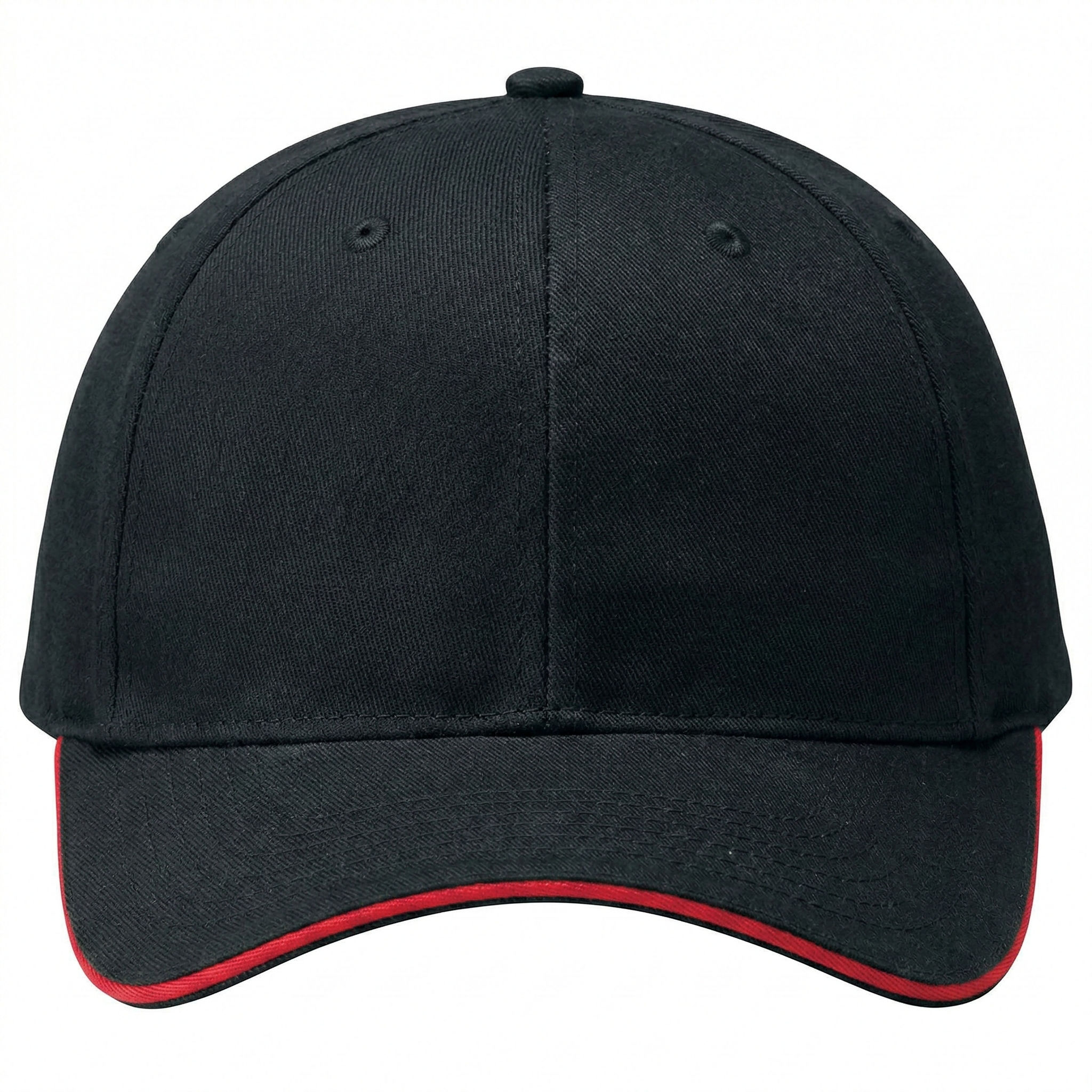AJM Brushed Cotton Drill Sandwich Bill Cap in Black/Scarlet Red
