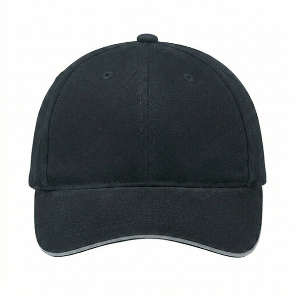 An image of a Custom AJM Brushed Cotton Drill Sandwich Bill Cap in Black/Slate!