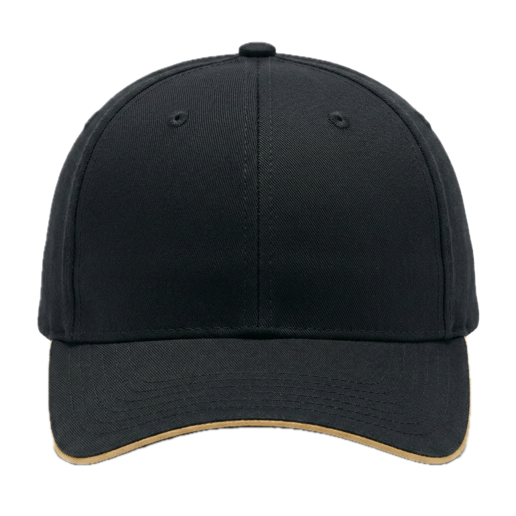 AJM Brushed Cotton Drill Sandwich Bill Cap in Black/Tan