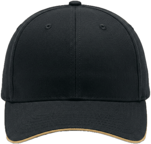 An image of a Custom AJM Brushed Cotton Drill Sandwich Bill Cap in Black/Tan!