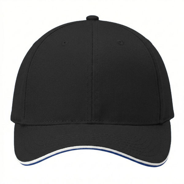 An image of a Custom AJM Brushed Cotton Drill Sandwich Bill Cap in Black/White!