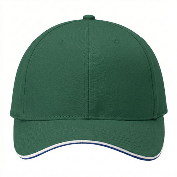 An image of a Custom AJM Brushed Cotton Drill Sandwich Bill Cap in Forest Green/White!