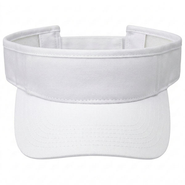 An image of a Custom AJM Deluxe Blended Chino Twill Visor in White!