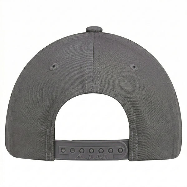 An image of a Custom AJM Deluxe Chino Twill Cap in Black/Black/Charcoal!