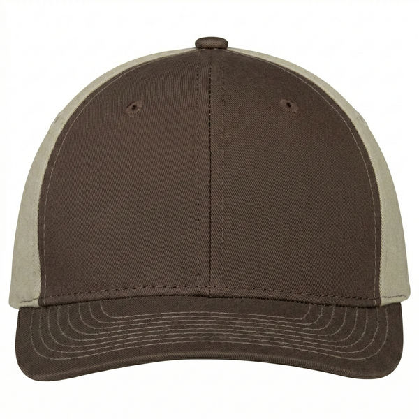 An image of a Custom AJM Deluxe Chino Twill Cap in Brown/Brown/Tan!