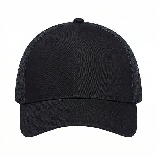 An image of a Custom AJM Enzyme Washed Deluxe Chino Twill Mesh Cap in Washed Black!