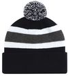 An image of a Custom AJM Junior Acrylic Cuff Pom Pom Toque in Black/Charcoal/White!