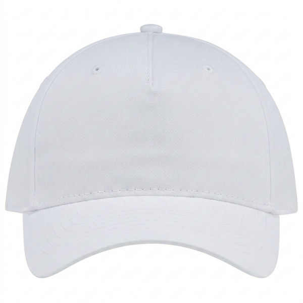 An image of a Custom AJM Polycotton 5 Panel Constructed Full Fit Five Cap in White!