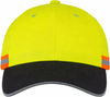 An image of a Custom AJM Polycotton 6 Panel Constructed Reflective Safety Cap in Black/Safety Green/Reflective Grey!