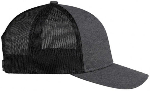 An image of a Custom AJM Polyester Heather Nylon Mesh Hat in Black/black!