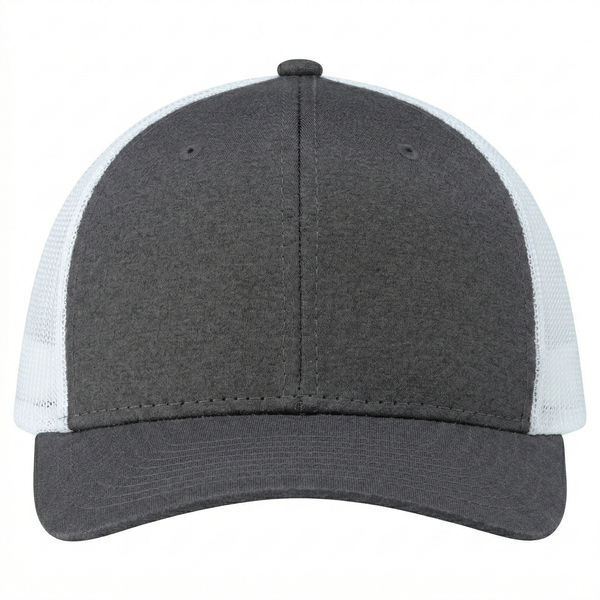 An image of a Custom AJM Polyester Heather Nylon Mesh Hat in Black/White!
