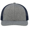 An image of a Custom AJM Polyester Heather Nylon Mesh Hat in Charcoal/Navy!