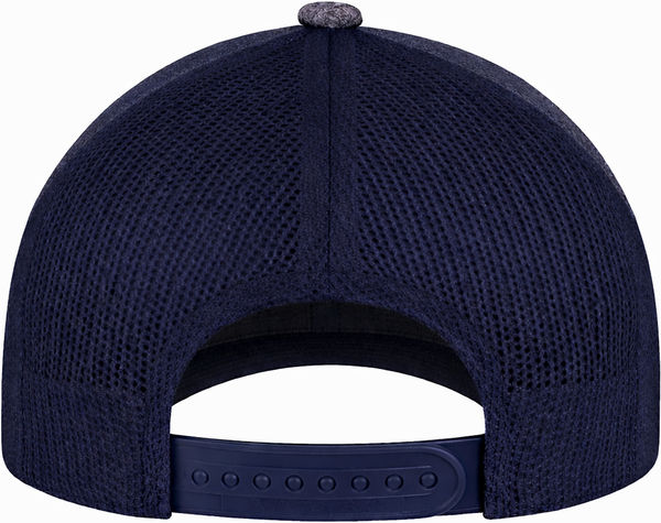 An image of a Custom AJM Polyester Heather Nylon Mesh Hat in Charcoal/Navy!
