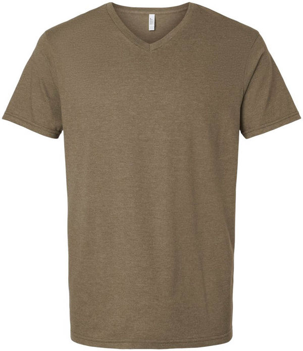 An image of a Custom American Apparel Unisex CVC V Neck Tee in Heather Army!