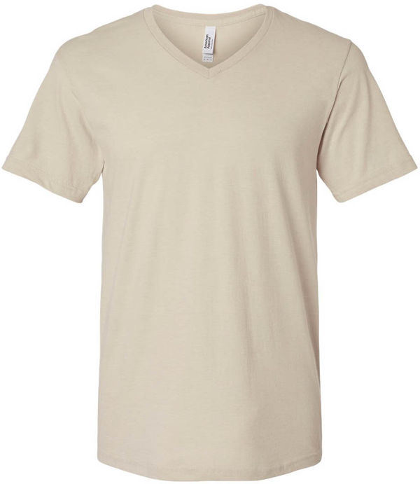 An image of a Custom American Apparel Unisex CVC V Neck Tee in Heather Bone!