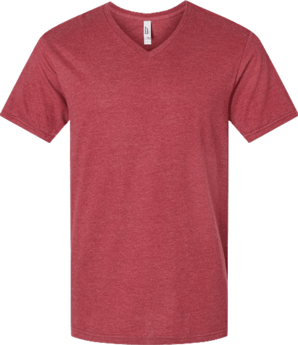 Am image of a Custom American Apparel Unisex CVC V Neck Tee in Heather Cardinal!