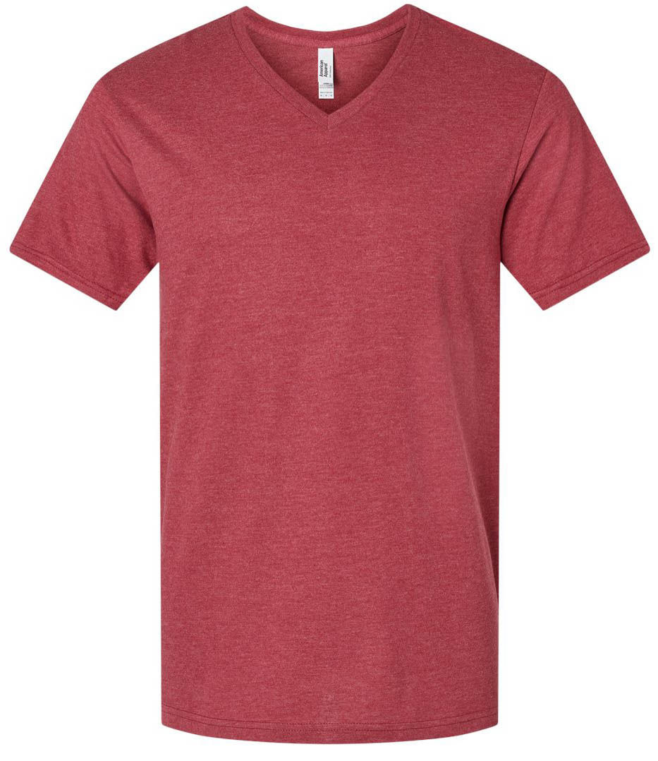 American Apparel Unisex CVC V Neck Tee in Heather Cardinal