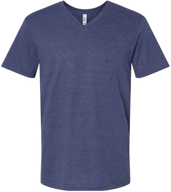 An image of a Custom American Apparel Unisex CVC V Neck Tee in Heather Indigo!
