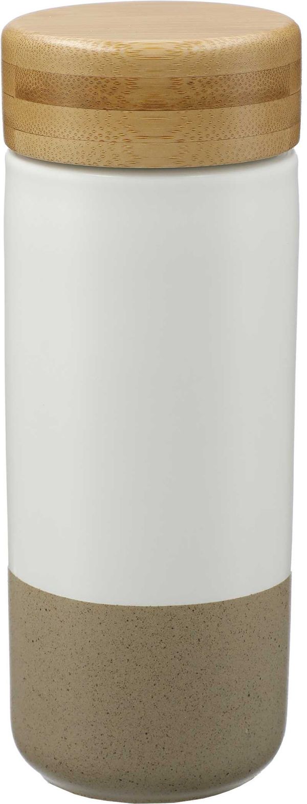 An image of a Custom Arlo Ceramic Tumbler with Bamboo lid 11oz in White!