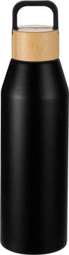 Am image of a Custom Aspen 24 oz Recycled Bottle with FSC Bamboo Lid in Black!