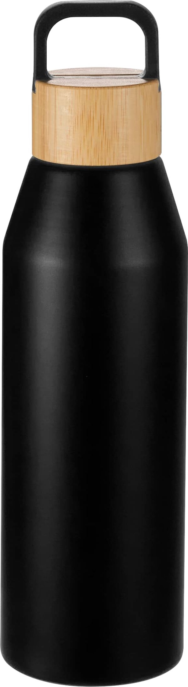 Am image of a Custom Aspen 24 oz Recycled Bottle with FSC Bamboo Lid in Black!