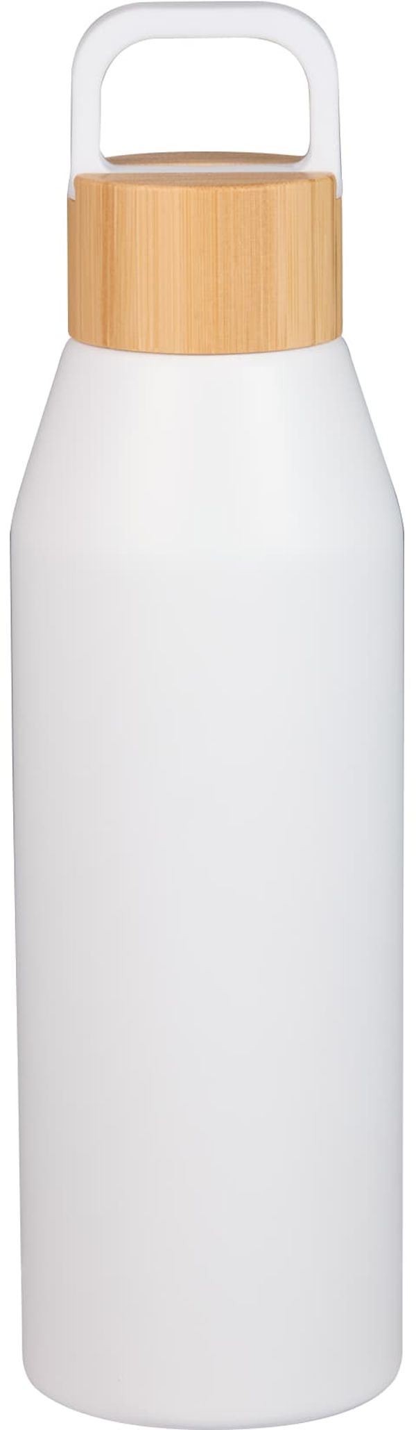 Am image of a Custom Aspen 24 oz Recycled Bottle with FSC Bamboo Lid in White!