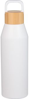 Am image of a Custom Aspen 24 oz Recycled Bottle with FSC Bamboo Lid in White!