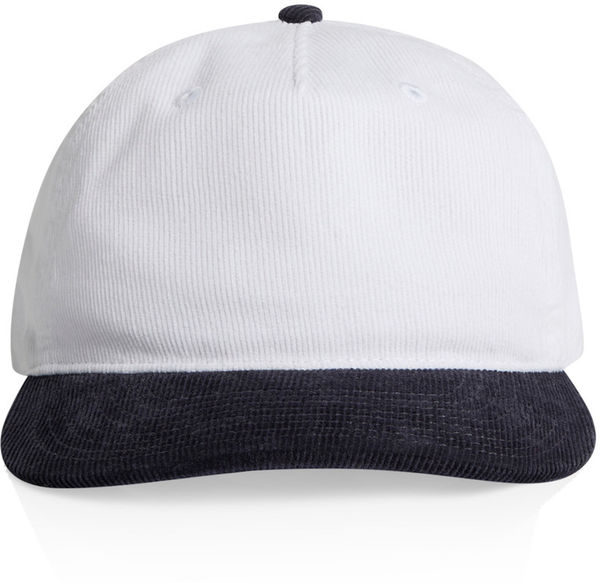 Am image of a Custom AS Colour Class Cord Two Tone Cap in White/Ink Blue!